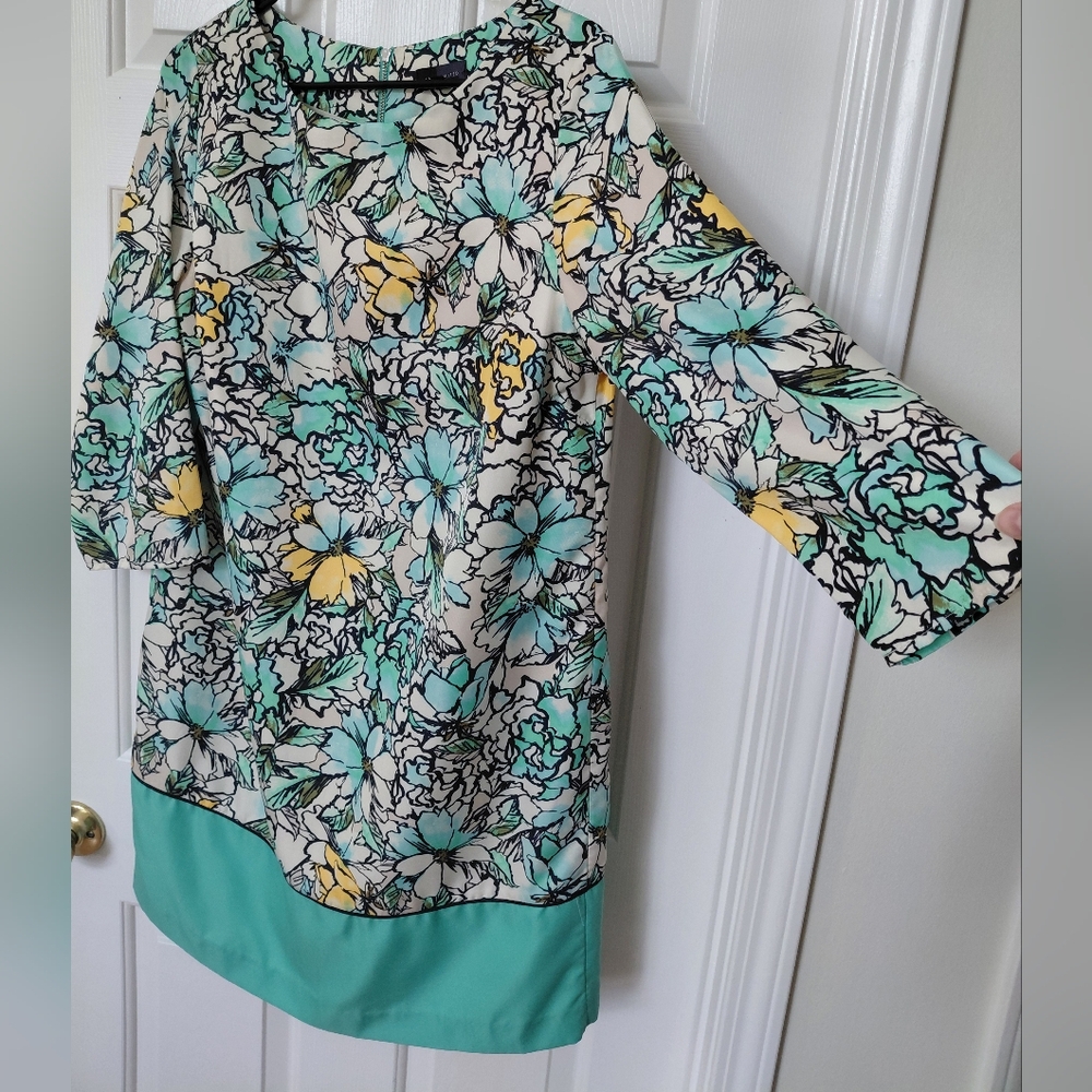 The Limited Blue and Black V-Neck DRESS with 3/4 Sleeves